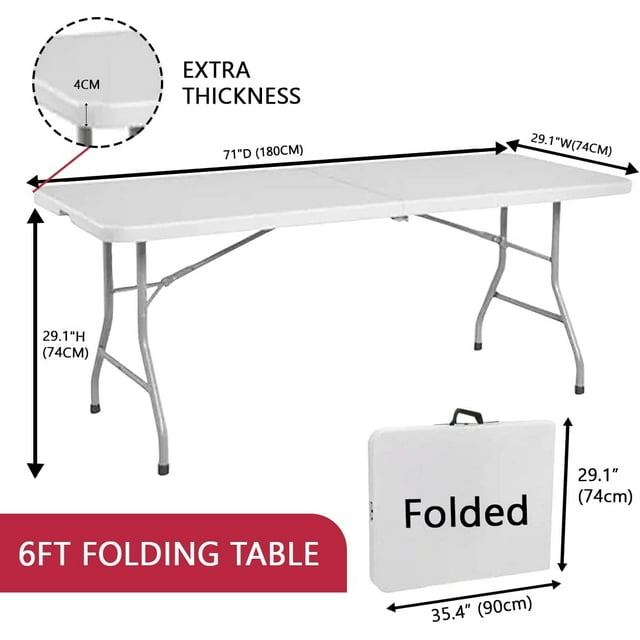 Fold Up Table 6 ft Plastic Folding Table for Picnics