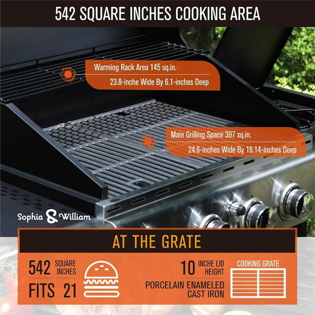 4 Burner Propane Gas Grill with Side Burner