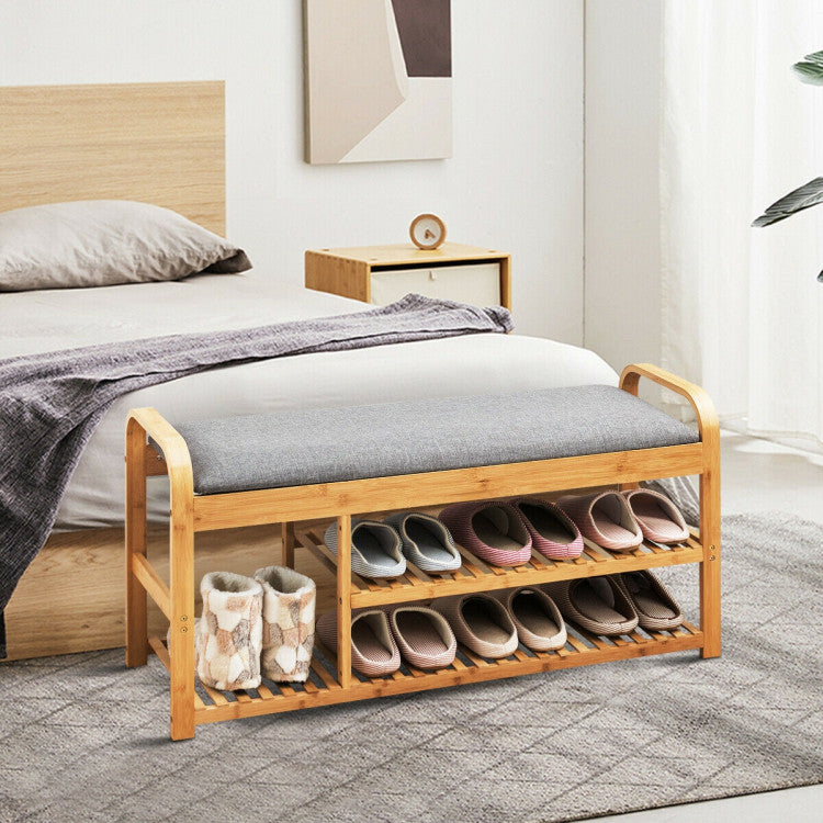 3 Tier Bamboo Shoe Rack Bench with Cushion