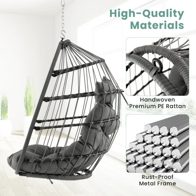 Hanging Egg Chair with Head Pillow and Large Seat Cushion