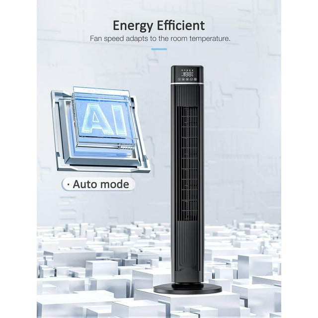36in Oscillating Tower Fan with Remote, 15H Timer and Nightime Setting,Electric Cooling Quiet Tower Fan Standing Floor Bladeless Fan with LED Display,Portable for Bedroom,Office,Home (White)