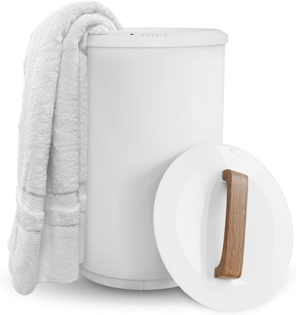 Heated Towel Warmers for Bathroom Large Towel Warmer Bucket, Wood Handle, Auto Shut Off, Fits Up to Two 4070 Oversized Towels, Best Ideal