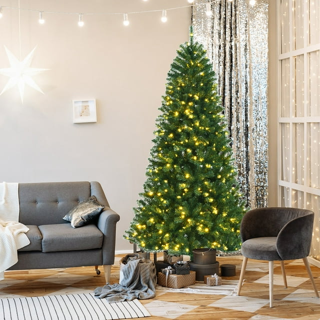 7ft Pre-lit Hinged Christmas Tree w/ Remote Control & 9 Lighting Modes