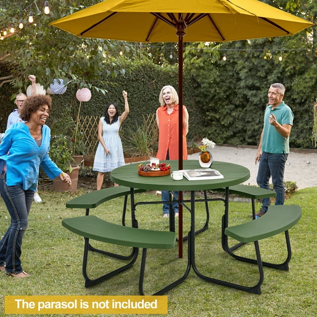 Outdoor 8-person Round Picnic Table Bench Set