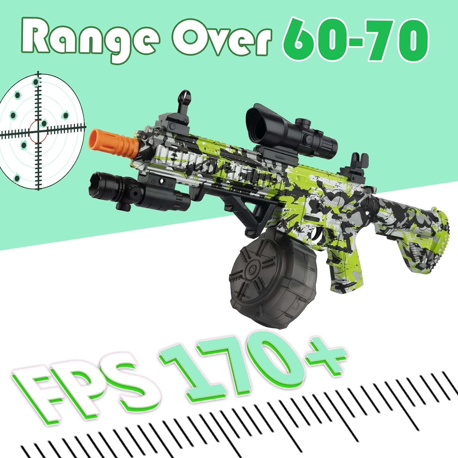 Gel Ball Blaster with Drum And Mag, Automatic and Manual Splatter Blaster, Electric Splat Blaster,Green