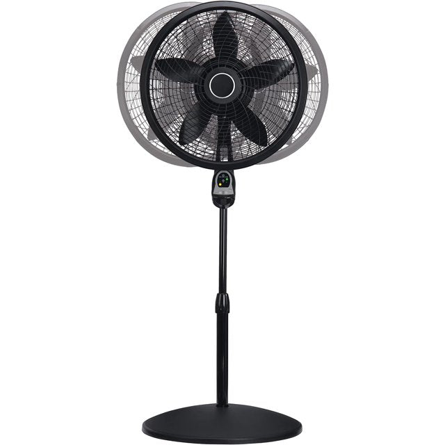 18in Oscillating 4 Speed Large Room Pedestal Fan with Remote Control, Black