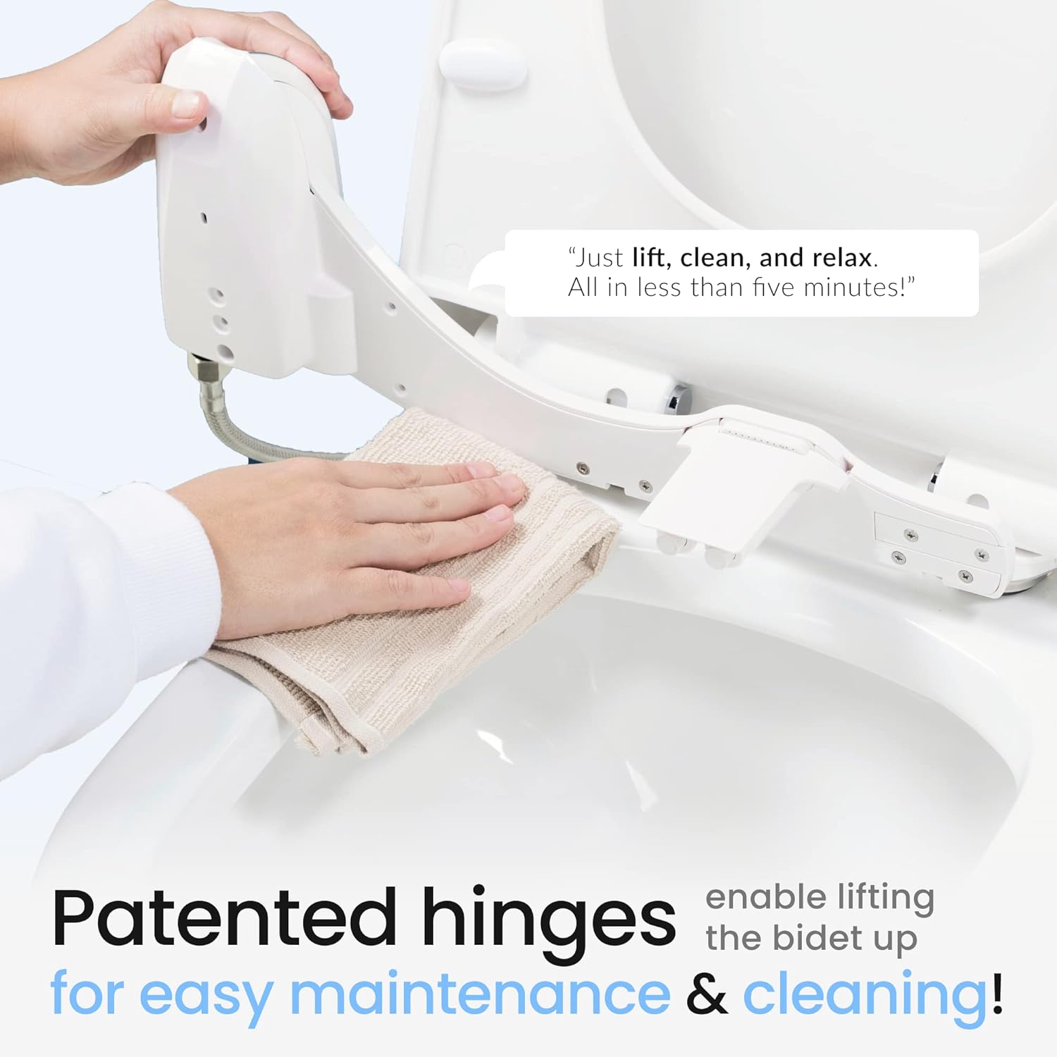 Toilet Seat, Innovative Hinges to Clean, Slide-in Easy Install, Advanced 360 Self-Clean, Dual Nozzles, Feminine Rear Wash (White)