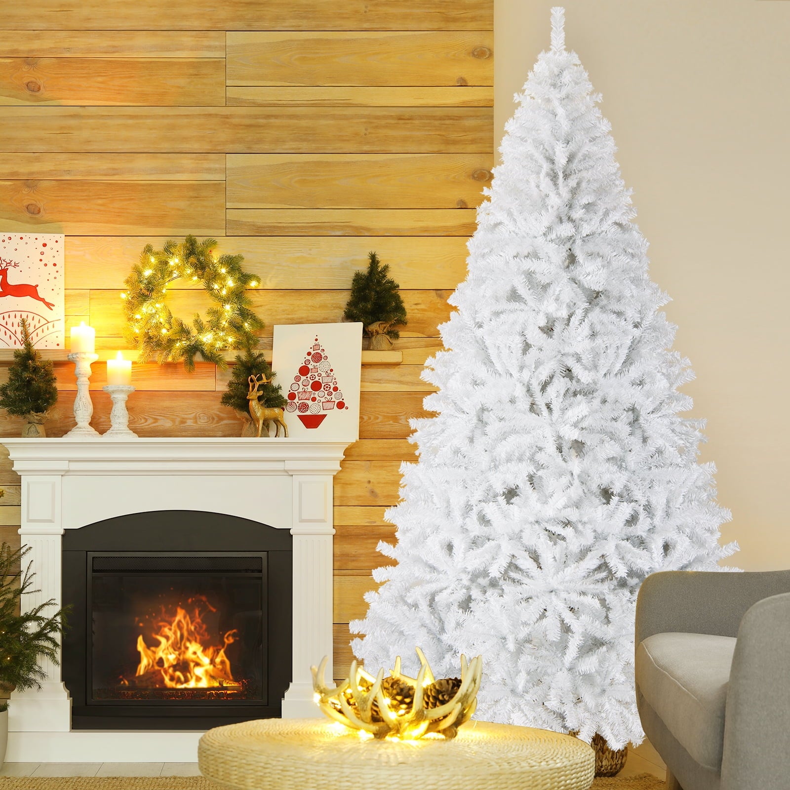 9ft White Christmas Tree Classic Pine Tree PVC Material Thicken Tips