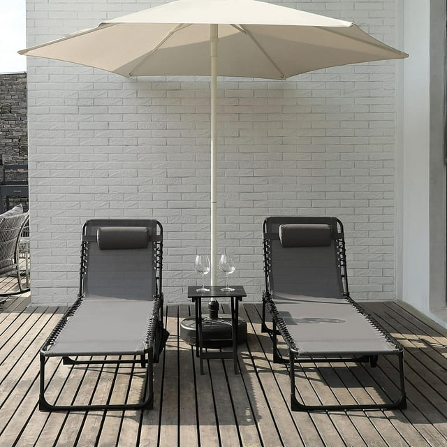 Patio Chaise Lounge Chair for Outdoor with Detachable Pocket and Pillow