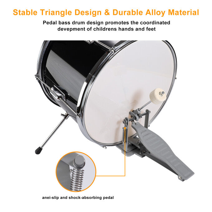 Kids Drum Set 3 Piece Beginner Drum Set Junior Drum Set, Black