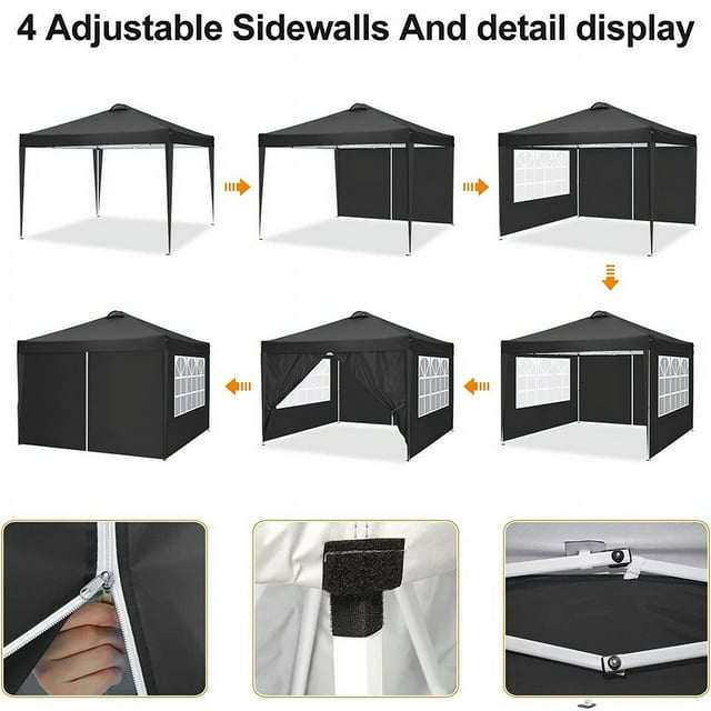 Canopy Party Tent for Outside, 10 x 10ft Outdoor Party Wedding Tent, Black
