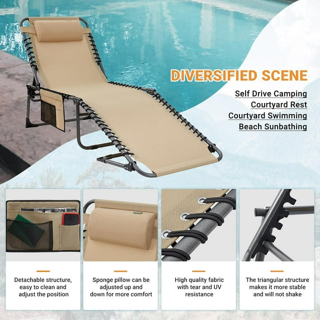Lounge Chairs for Outside Folding Adjustable Patio Chaise Lounges