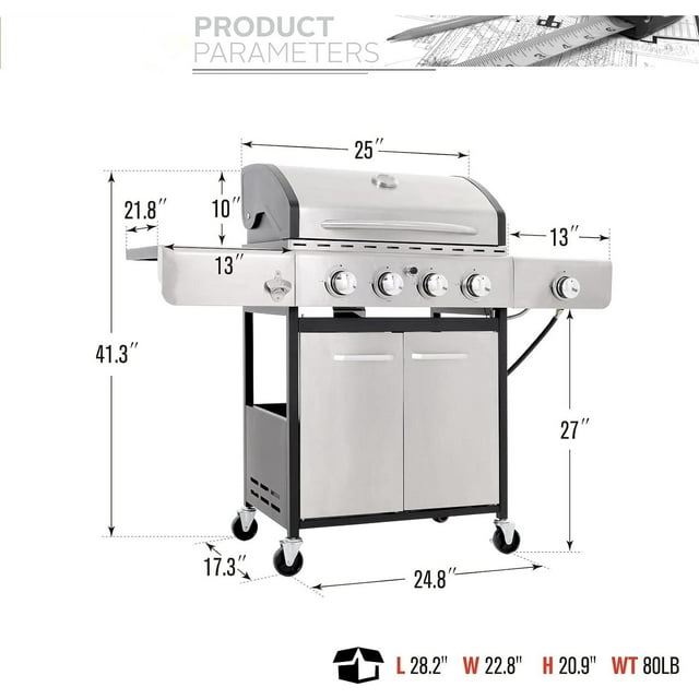 4 Burner Propane Gas Grill with Side Burner