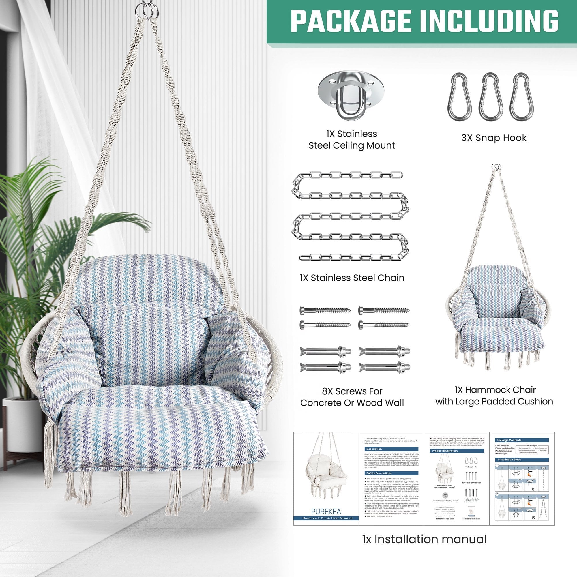 Cotton Macrame Hammock Hanging Chair Swing chair