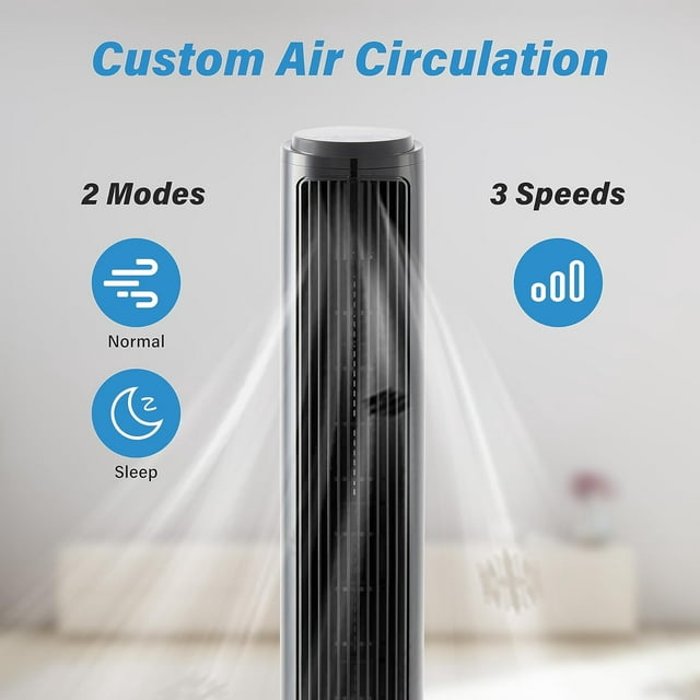 42 Inch Oscillating Tower Fan for Bedroom, 3 Speeds Standing Fan with Remote, Quiet Cooling Fan for Indoors, 15H Timing, 3 Modes,Black