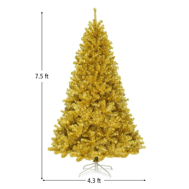 7.5ft Artificial Tinsel Christmas Tree w/1258 Tips Foldable Stand Champagne Gold