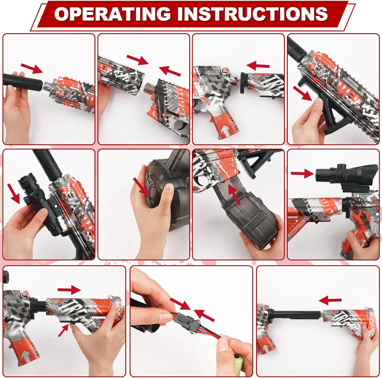 Gel Ball Blaster with Drum And Mag, Automatic and Manual Splatter Blaster, Electric Splat Blaster,Red
