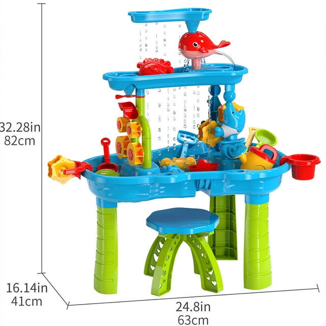 Sand Water Table for Toddlers, 4 in 1 Sand Table and Water Play Table, Kids Table Activity Sensory Play Table Beach Sand Water Toy for Outdoor Backyard for Toddlers Age 2 4 Gift