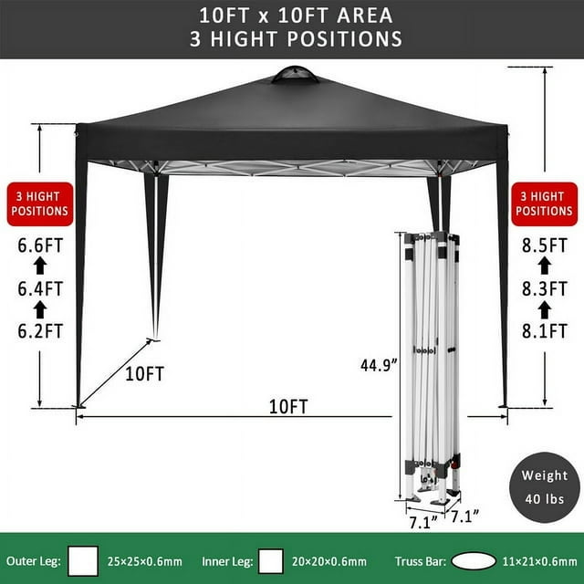 Canopy Party Tent for Outside, 10 x 10ft Outdoor Party Wedding Tent, Black