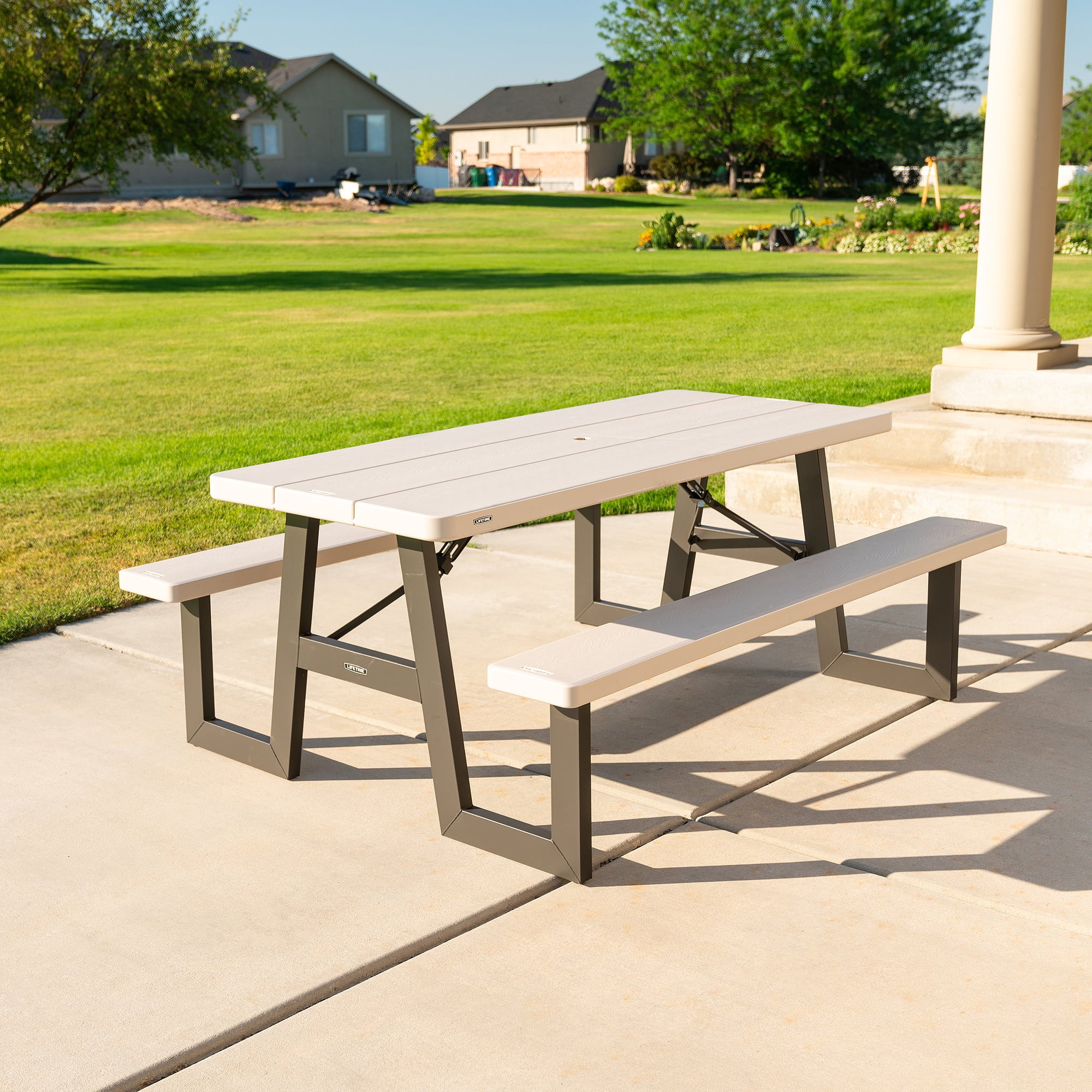 6-Foot W-Frame Desert Sand - HDPE Folding Picnic Table
