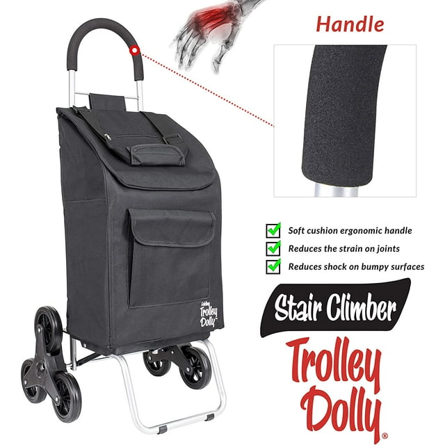 Stair Climber Trolley Dolly, Black Shopping Grocery Foldable Cart