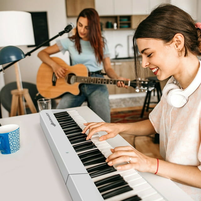 88-Key Folding Electric Piano Keyboard Semi Weighted Full Size MIDI White
