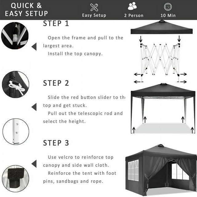 Canopy Party Tent for Outside, 10 x 10ft Outdoor Party Wedding Tent, Black