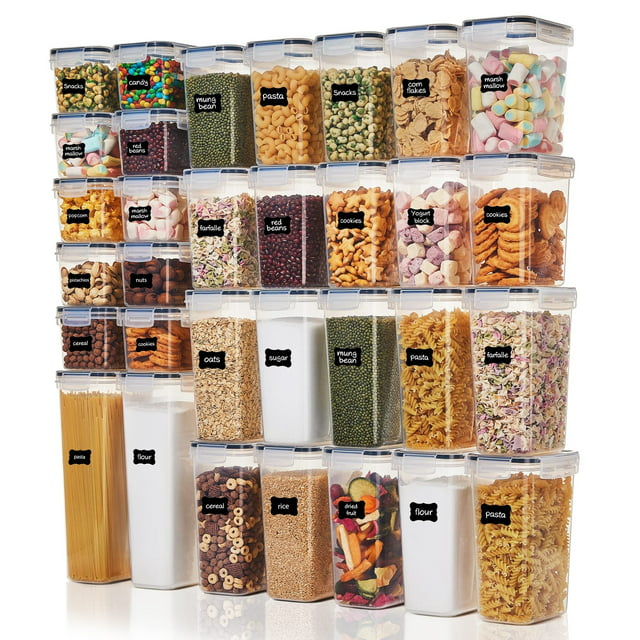 Food Storage Containers Set, Vtopmart 32pcs Plastic Kitchen and Pantry Organization Canisters, Black