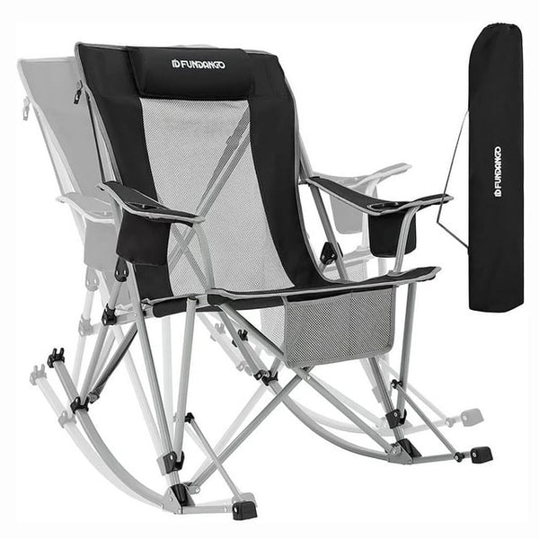 Oversized Rocking Camping Chair for Adults Outdoor Rocking Folding Chairs Black