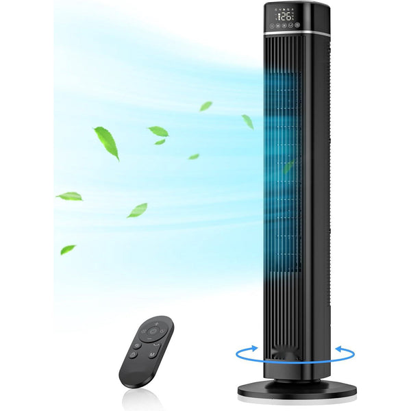 36in Oscillating Tower Fan with Remote, 15H Timer and Nightime Setting,Electric Cooling Quiet Tower Fan Standing Floor Bladeless Fan with LED Display,Portable for Bedroom,Office,Home (White)