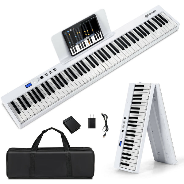 88-Key Folding Electric Piano Keyboard Semi Weighted Full Size MIDI White