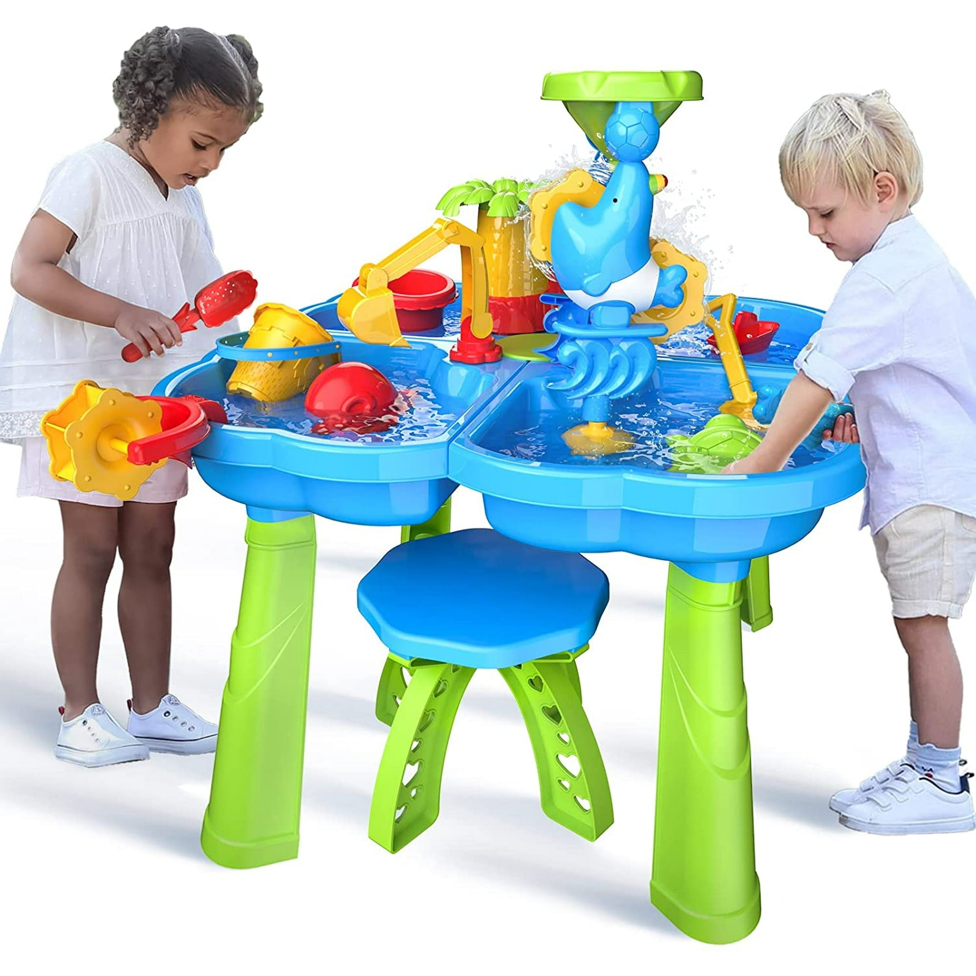 Sand Water Table for Toddlers, 4 in 1 Sand Table and Water Play Table, Kids Table Activity Sensory Play Table Beach Sand Water Toy for Outdoor Backyard for Toddlers Age 2-4 Gift