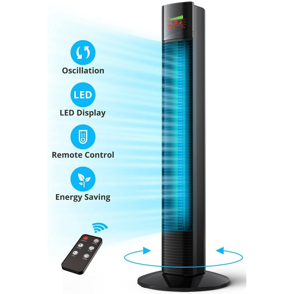 Tower Fan Cooling Fan with Remote Floor Fan Oscillating, Powerful Fan with 9 Modes, Large LED Display, 12-Hour Timer, Quiet Portable Bladeless Fan for Bedroom Living Rooms Office