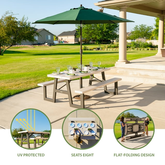 6-Foot W-Frame Desert Sand - HDPE Folding Picnic Table
