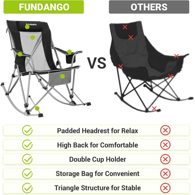 Oversized Rocking Camping Chair for Adults Outdoor Rocking Folding Chairs Black