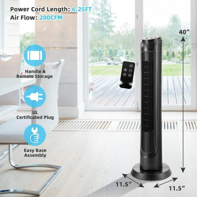 40 Inch Tower Fan with Remote 75C Oscillating Fan with 3 Wind Modes and 4 Wind Speeds