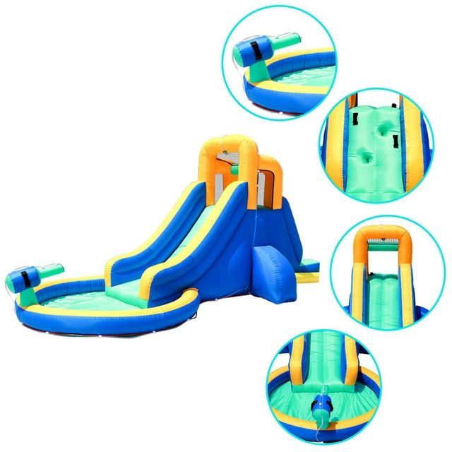 Inflatable Water Slide Heavy-Duty Outdoor Slide with Water Cannon and Splash Pool with Blowe