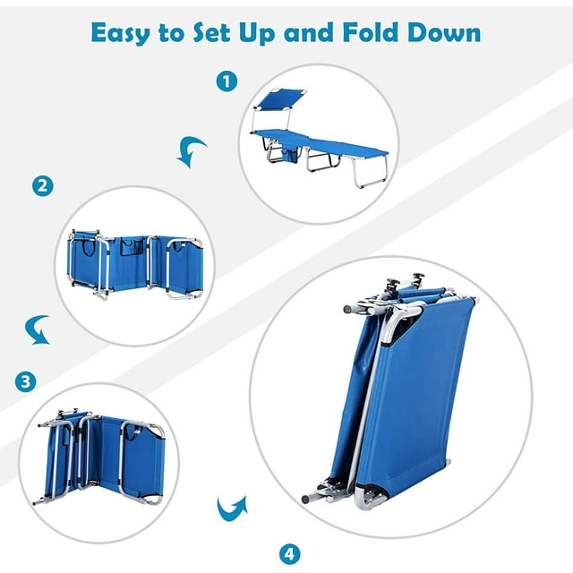 Foldable Beach Lounge Chair with Canopy Sun Shade
