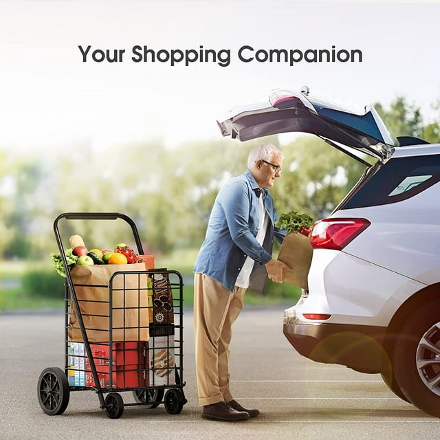 Rolling Shopping Cart Folding Steel Laundry Basket