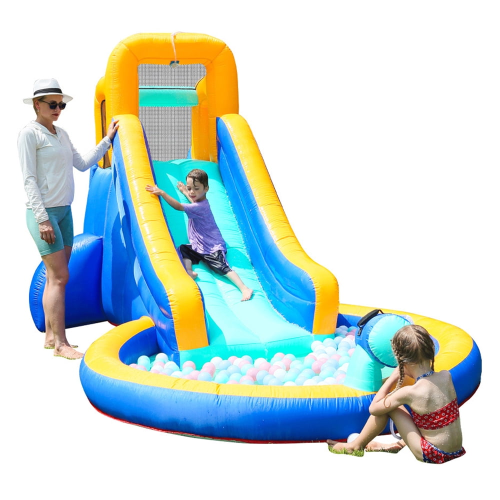 Inflatable Water Slide Heavy-Duty Outdoor Slide with Water Cannon and Splash Pool with Blowe