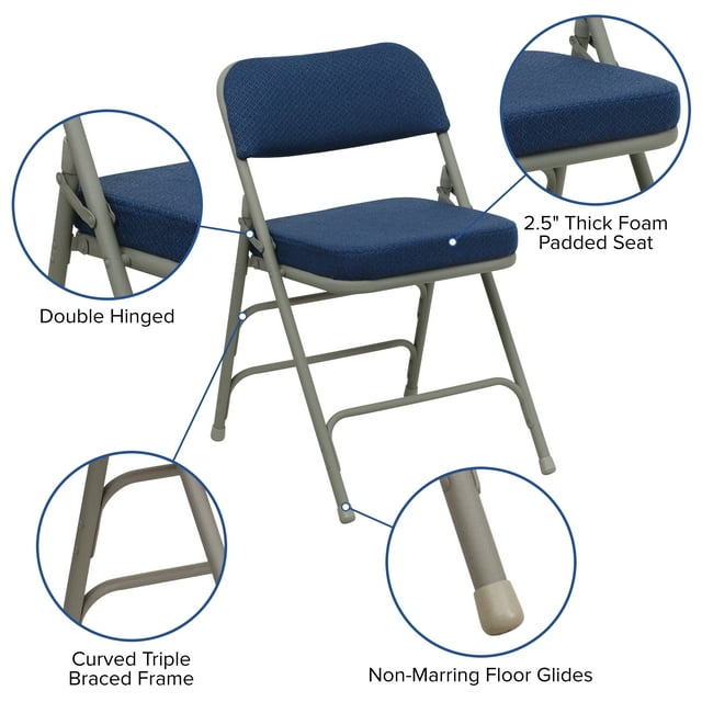 Fabric Padded Folding Chair - 4-Pack, Navy Blue