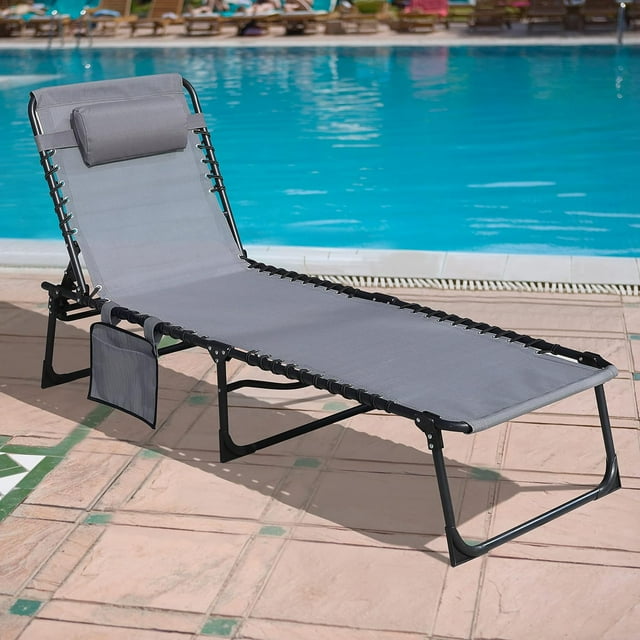Patio Chaise Lounge Chair for Outdoor with Detachable Pocket and Pillow