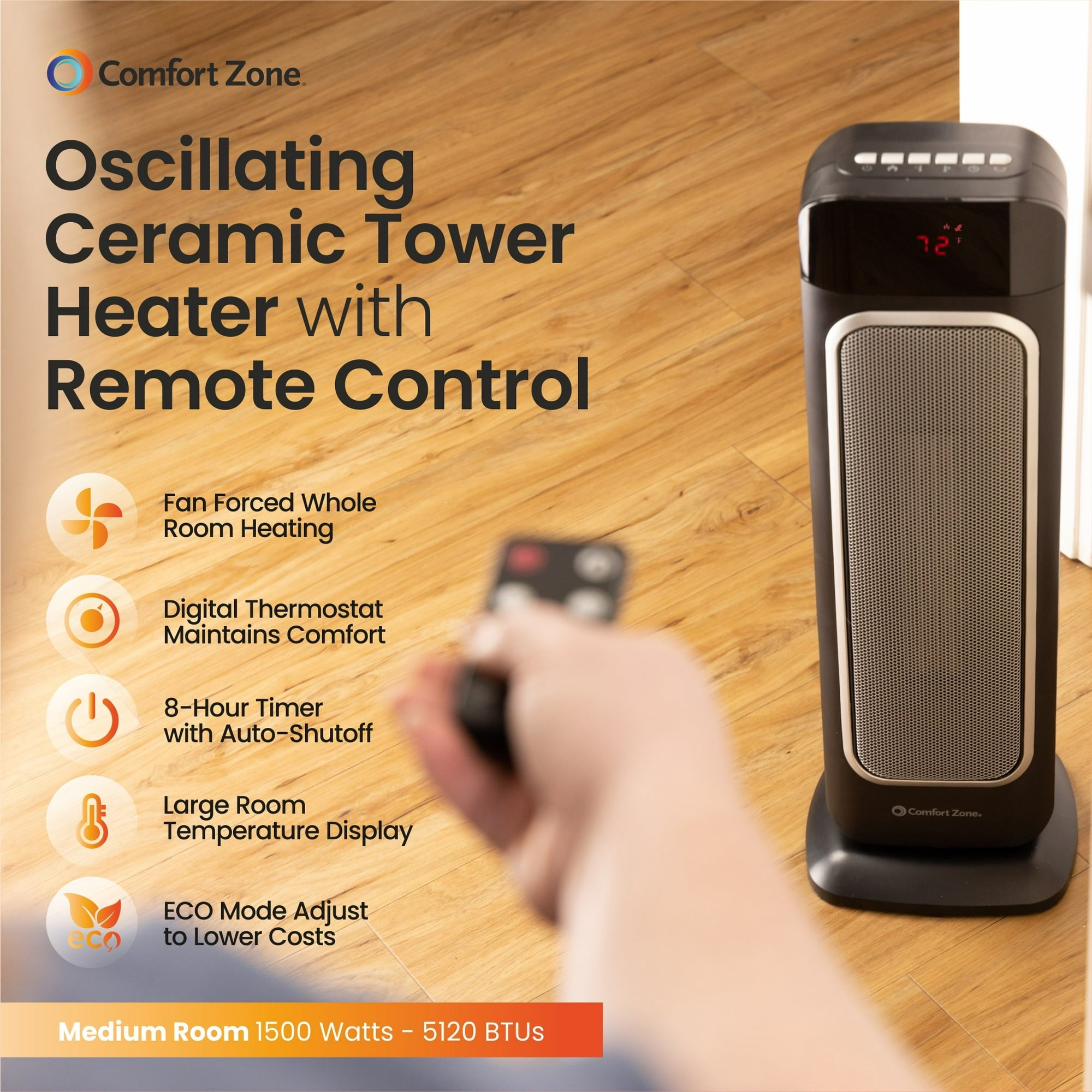 Oscillating Digital Tower Heater with Full Function Remote