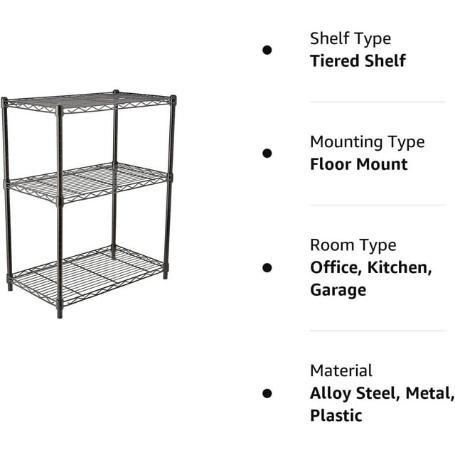 3 Tier Grey Storage Shelving Unit Steel Organizer Wire Rack Black