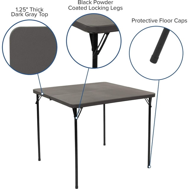 2.85ft Square Plastic Folding Table Black