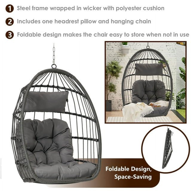 Hanging Egg Chair, Indoor Outdoor Swing Egg Chair Without Stand