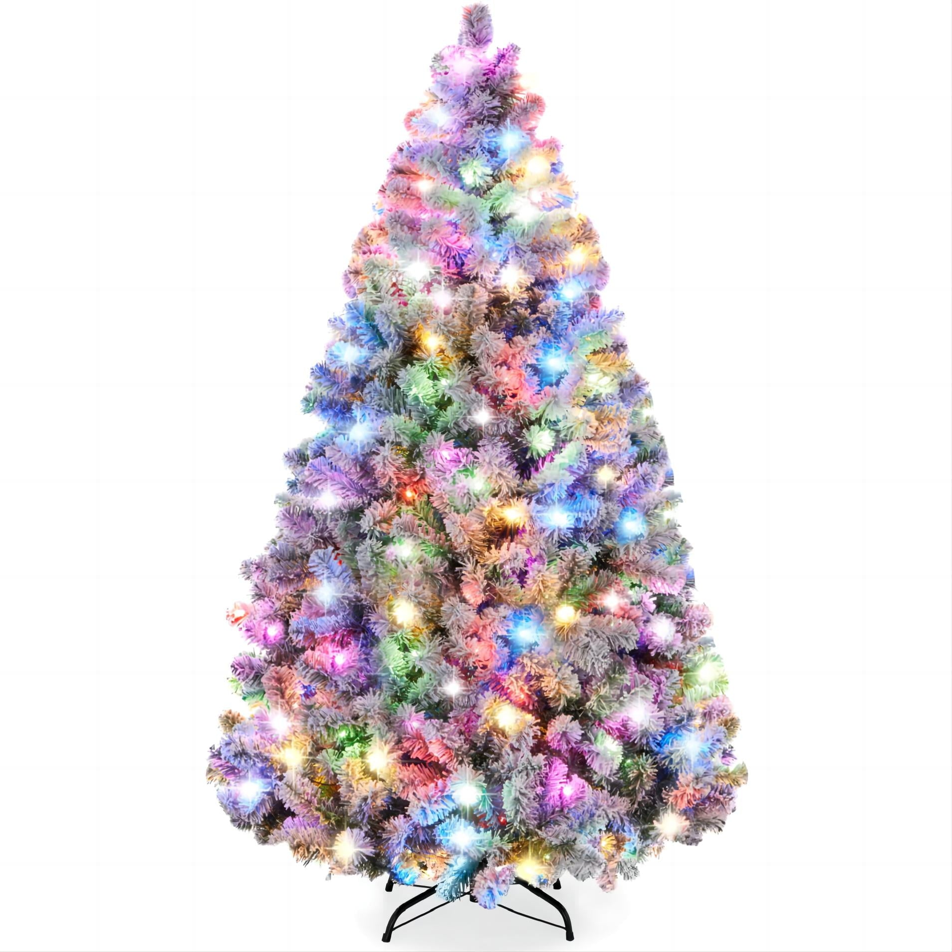 6ft Pre-Lit Holiday Christmas Pine Tree w/ Flocked Branches, 250 Warm-White Multicolored Lights