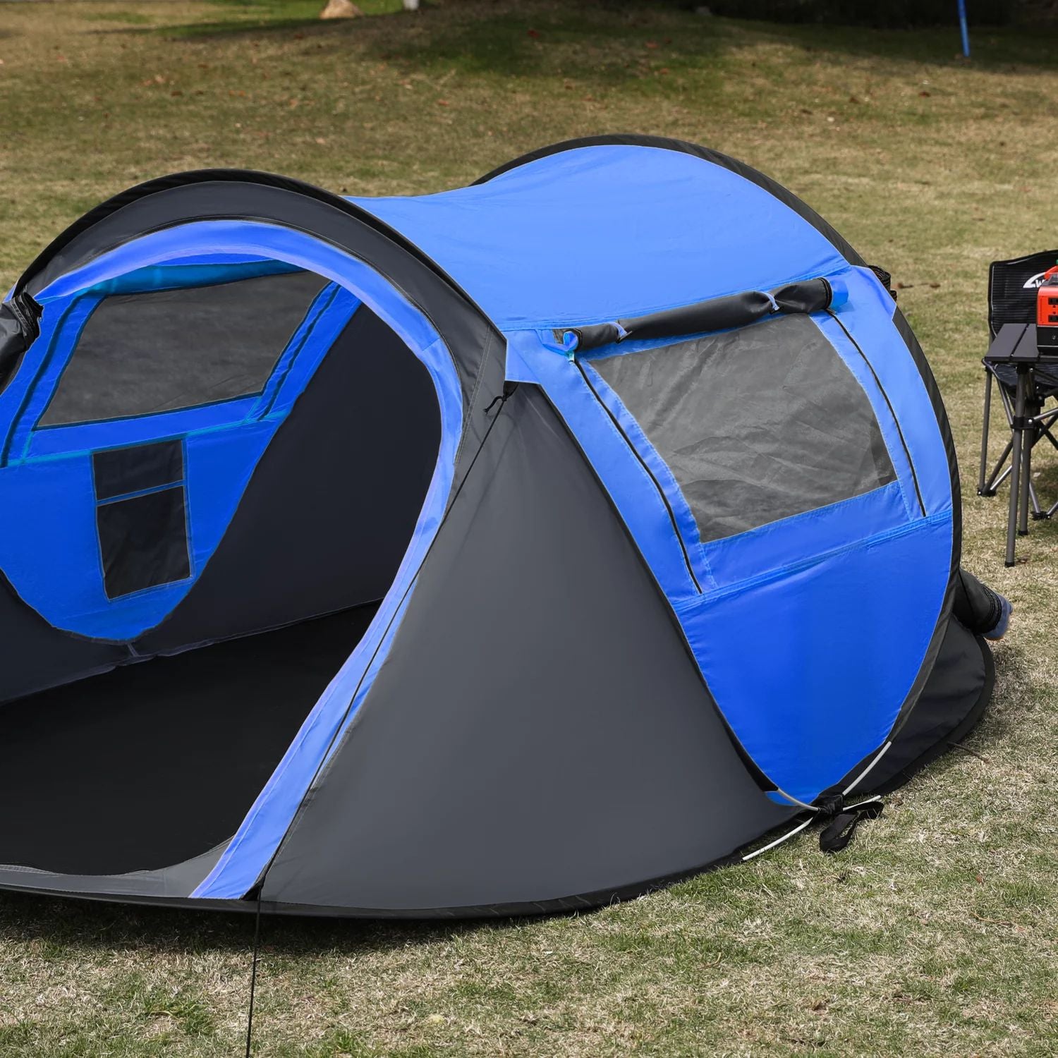 2 Person Instant Pop-up Tent Waterproof Family Camping Tent, 2 Side Windows Blue