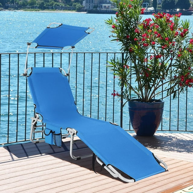 Foldable Beach Lounge Chair with Canopy Sun Shade