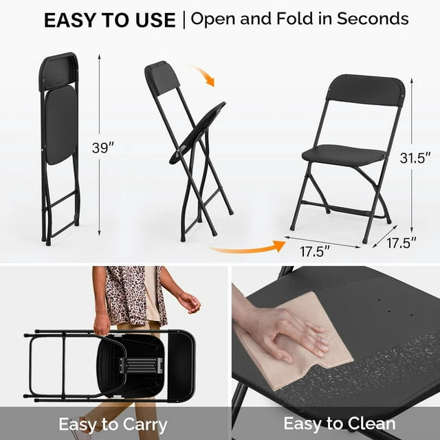 4 Pack Black Plastic Folding Chair